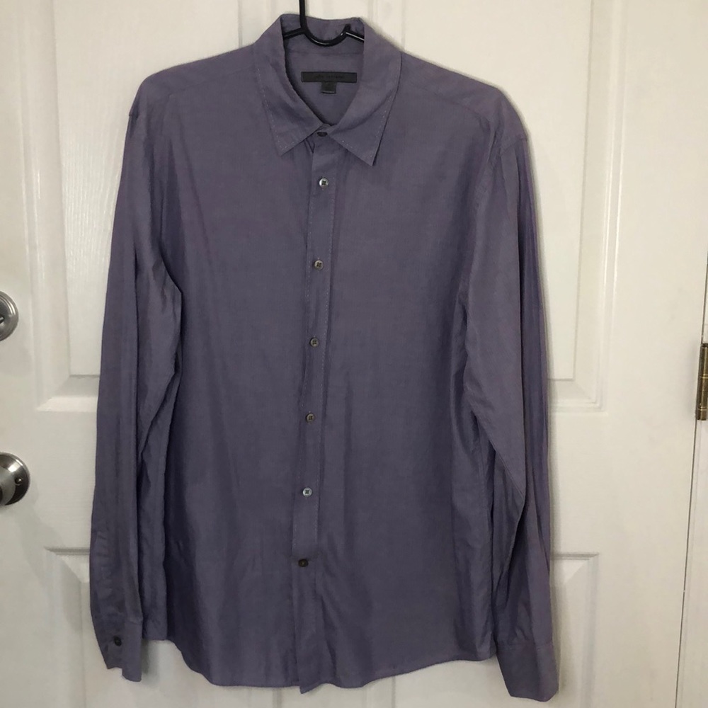 JOHN VARVATOS purple and white pin stripe button down shirt size Medium